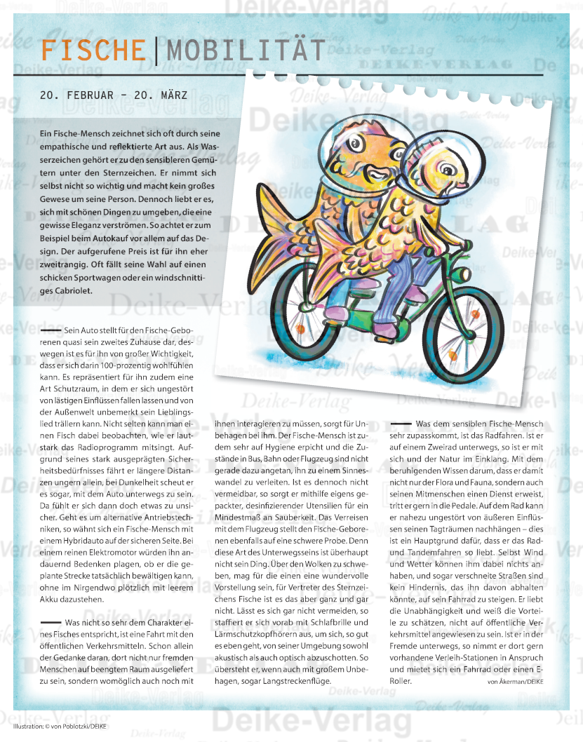 Sternzeichencharakteristiken: Fische (Mobilität)