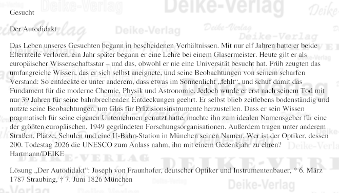 Joseph von Fraunhofer - Personenrätsel KW 2326