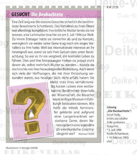 Schaf Dolly - Personenrätsel KW 2726