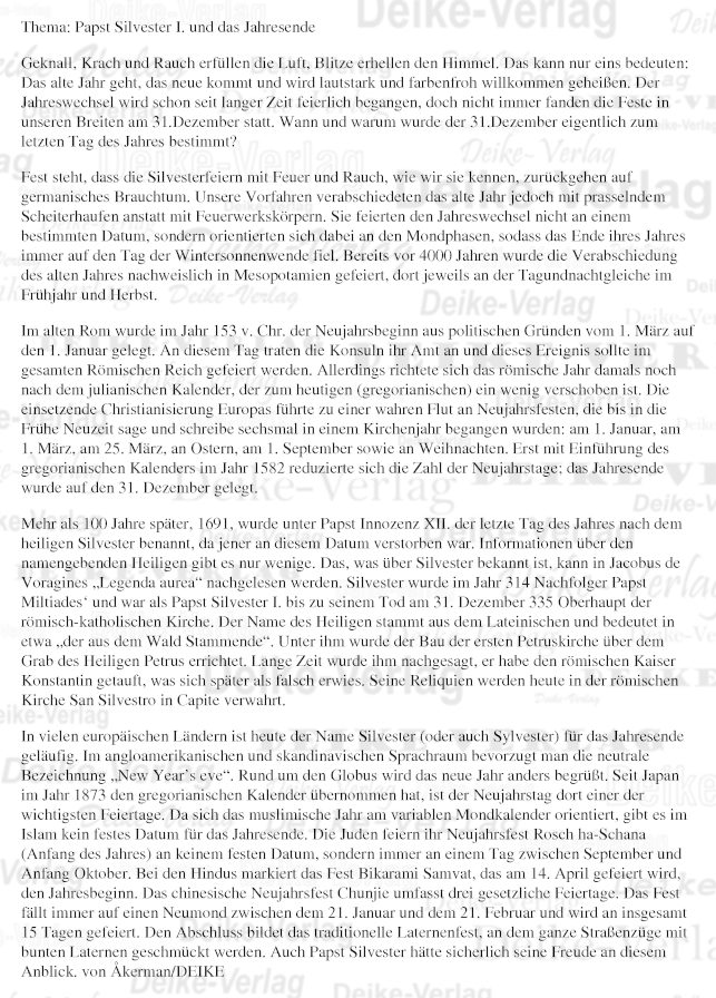 Papst Silvester I. und das Jahresende