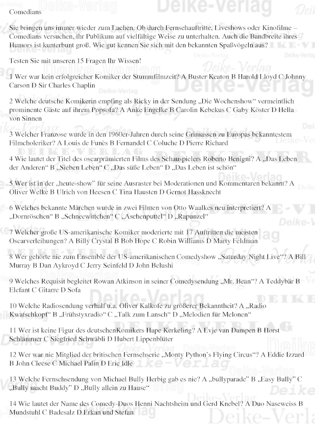 Comedians - Quizpaket mit 15 Fragen