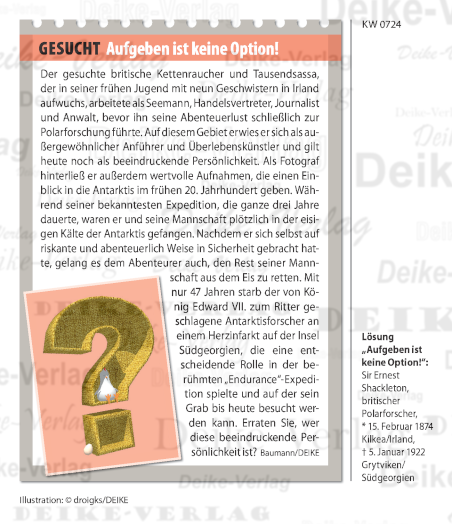 Sir Ernest Shackleton - Personenrätsel KW 0724