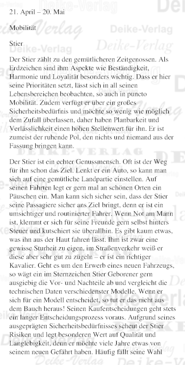 Sternzeichencharakteristiken: Stier (Mobilität)