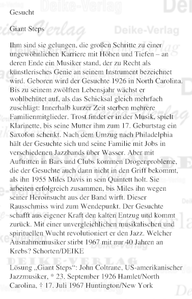 John Coltrane - Personenrätsel KW 3626