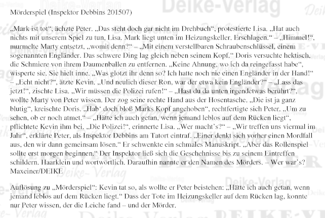 Mörderspiel (Inspektor Debbins) - Rätselkrimi 201507