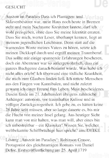 Robinson Crusoe - Personenrätsel KW 4921