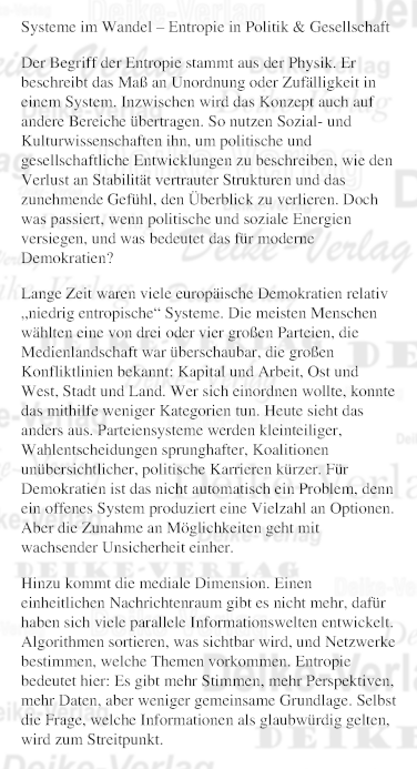 Systeme im Wandel - Entropie in der Politik