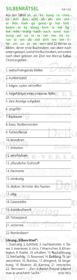 Den sicheren Freund erkennt man in unsicherer Sache -Silbenrätsel KW 1325