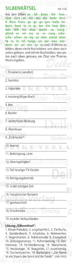 Der Name ist ein Stück des Seins und der Seele - Silbenrätsel KW 1126