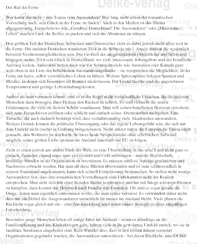 Thema: Auswandern - Der Ruf der Ferne