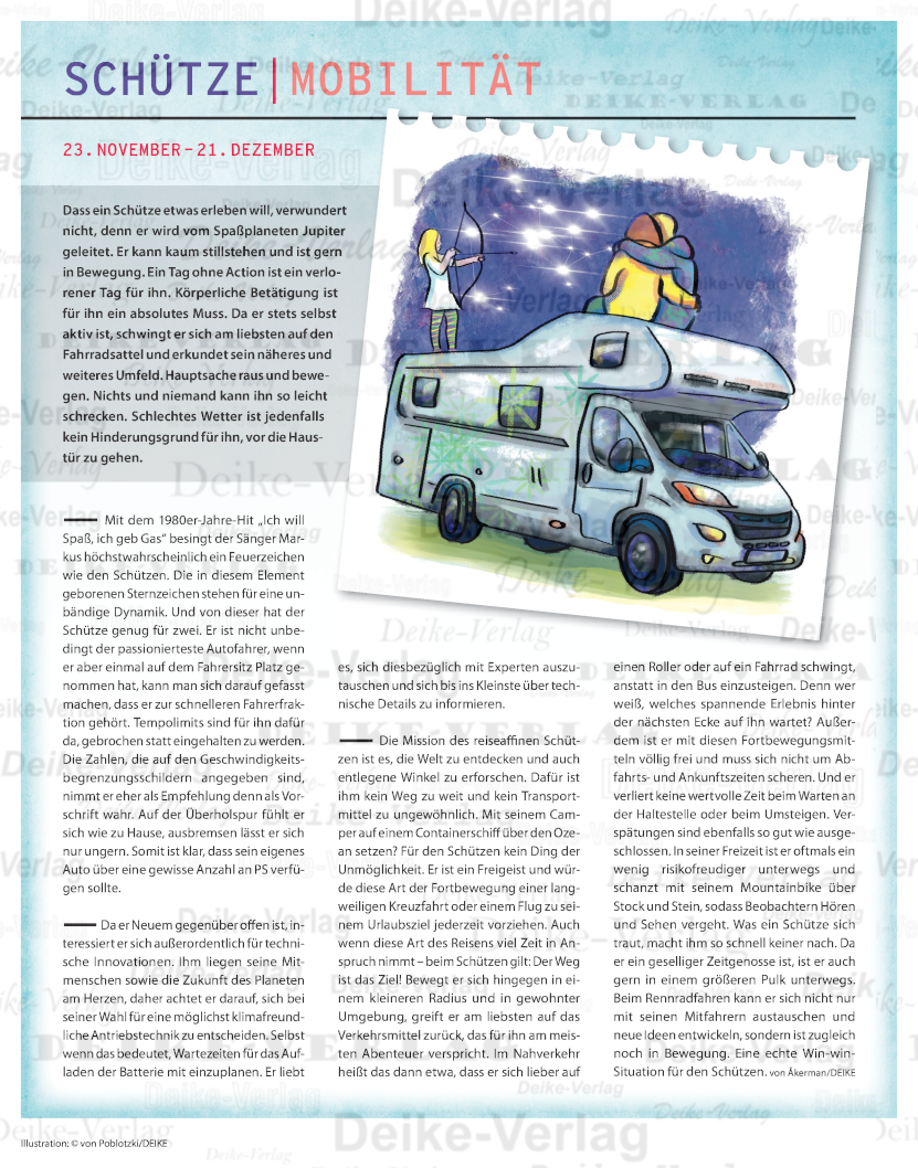 Sternzeichencharakteristik Der Schütze (Mobilität)