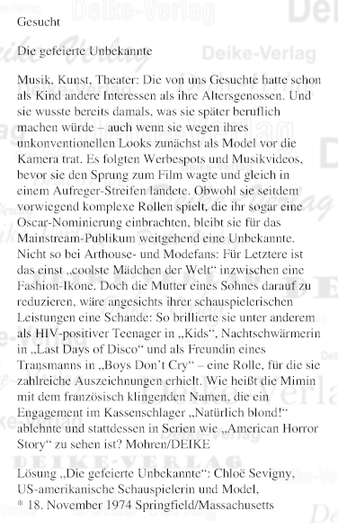 Chloë Sevigny - Personenrätsel KW 1625