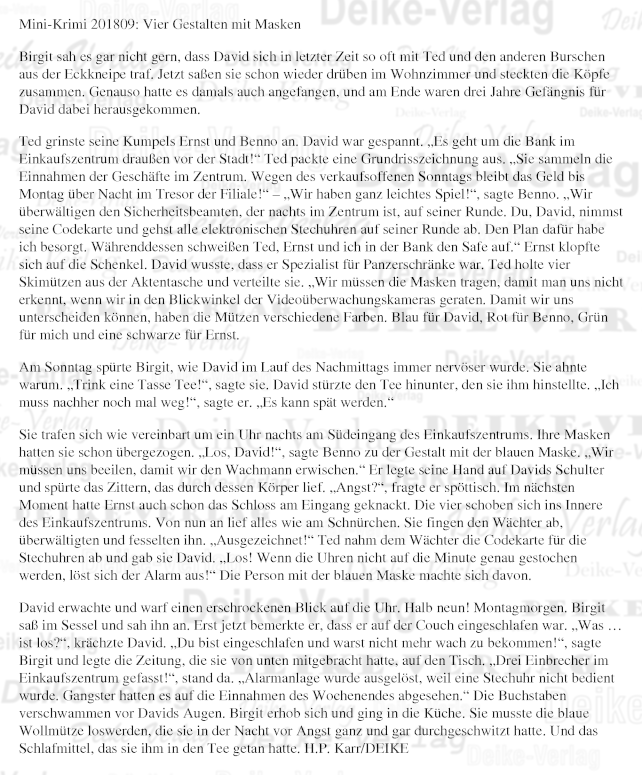 Vier Gestalten mit Masken - Mini-Krimi 201809