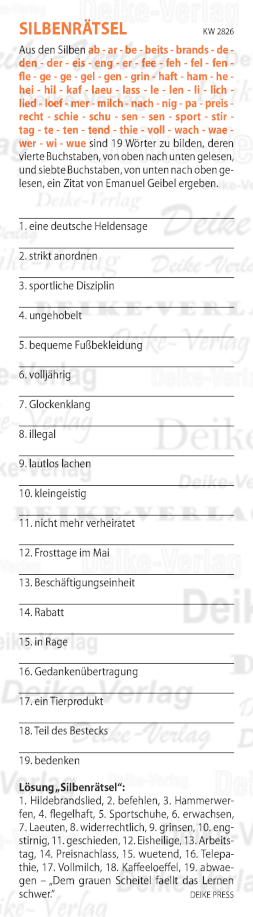 Dem grauen Scheitel fällt das Lernen schwer.  - Silbenrätsel KW 2826