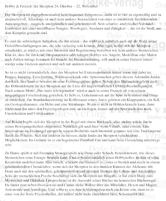 Charakteristiken: Der Skorpion (Hobby & Freizeit)