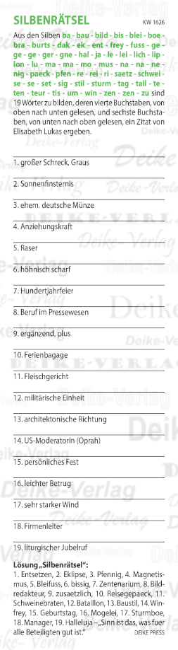 Sinn ist das, was für alle Beteiligten gut ist. - Silbenrätsel KW 1626