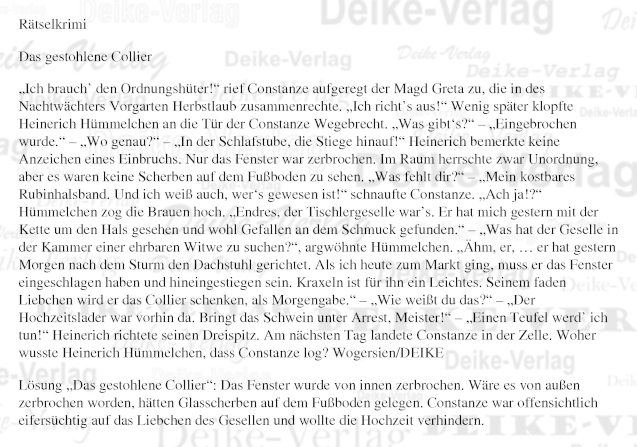 Das gestohlene Collier Heinrich Hümmelin (Rätselkrimi)