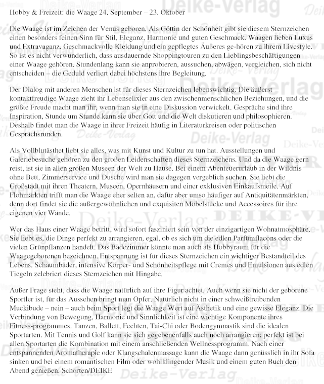 Charakteristik: Die Waage (Hobby & Freizeit)