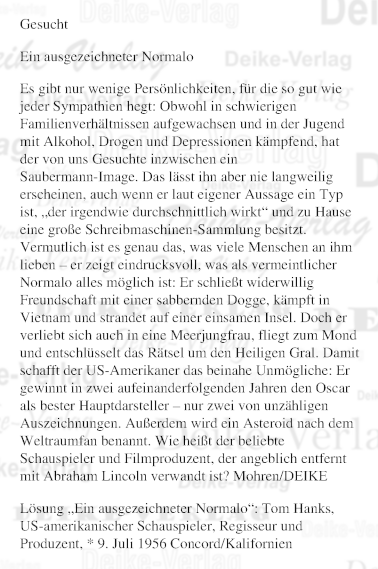 Tom Hanks - Personenrätsel KW 2826