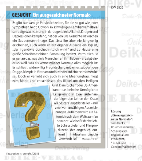 Tom Hanks - Personenrätsel KW 2826