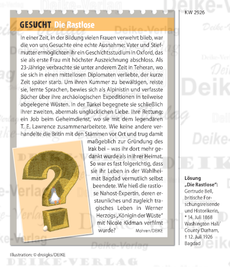 Gertrude Bell - Personenrätsel KW 2926