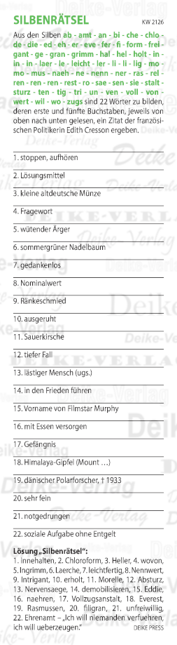 Ich will niemanden verführen, ich will überzeugen. - Silbenrätsel KW 2126