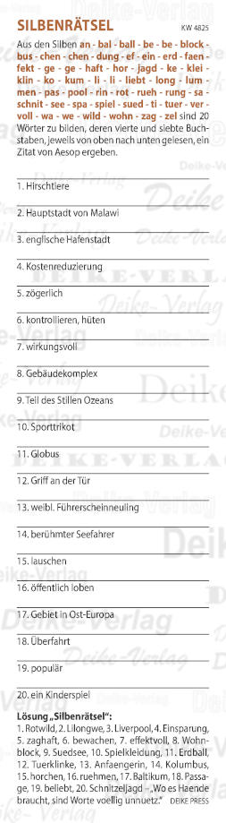 Wo es Hände braucht, sind Worte völlig unnütz - Silbenrätsel KW 4825 Wo es Hände braucht, sind Worte völlig unnütz - Silbenrätsel KW 4825