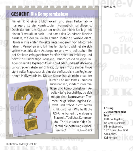 Kathryn Bigelow - Personenrätsel KW 4726