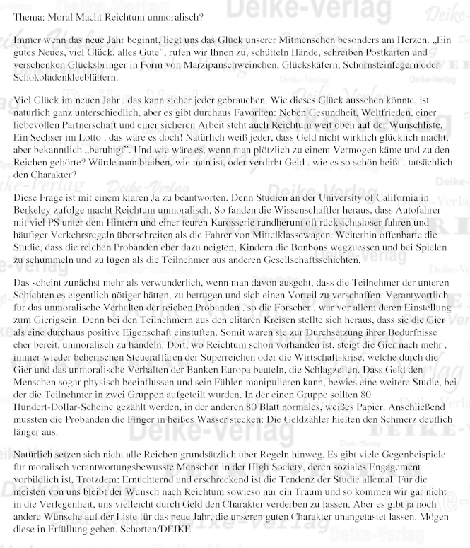Thema: Macht Reichtum unmoralisch?