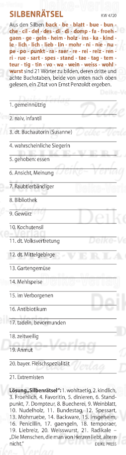 Silbenrätsel KW 4720 (21 Abfragen) - Die Menschen, die man von Herzen liebt, altern nicht