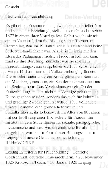 Henriette Goldschmidt - Personenrätsel KW 4725