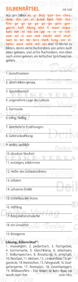 Die Arbeit ist kein Hase, sie läuft nicht fort  - Silbenrätsel KW 3226