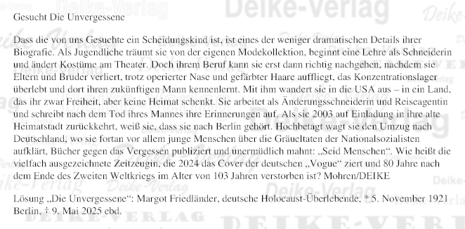 Margot Friedländer (Personenrätsel) KW 2226