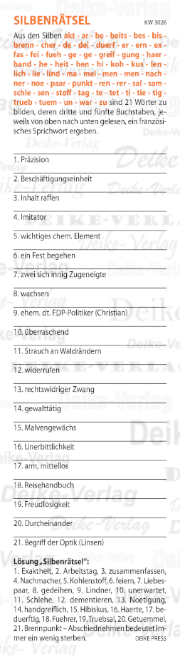 Abschiednehmen bedeutet immer ein wenig sterben  - Silbenrätsel KW 3026