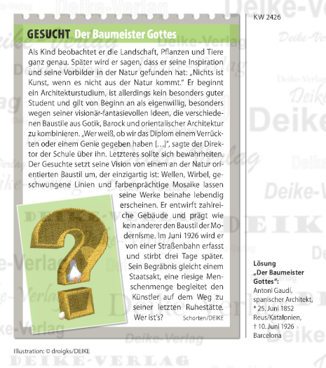 Antoni Gaudi - Personenrätsel KW 2426