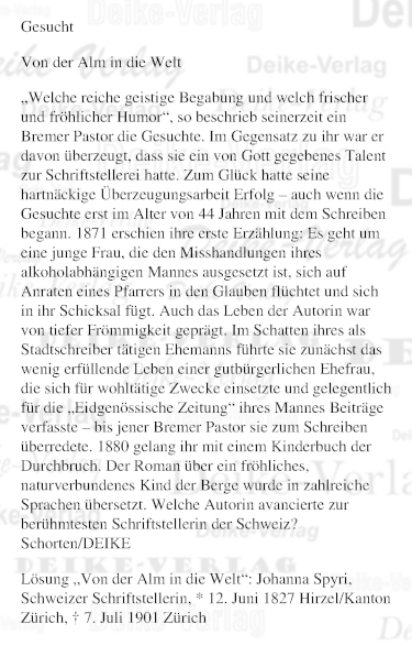 Johanna Spyri - Personenrätsel KW 2526