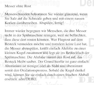 Messer ohne Rost