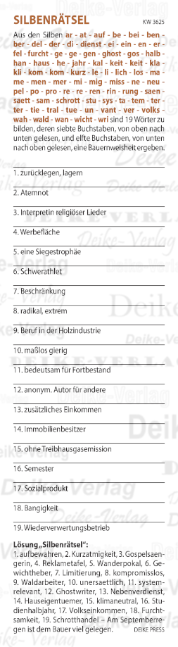 Am Septemberregen ist dem Bauer viel gelegen - Silbenrätsel KW 3625 Am Septemberregen ist dem Bauer viel gelegen - Silbenrätsel KW 3625