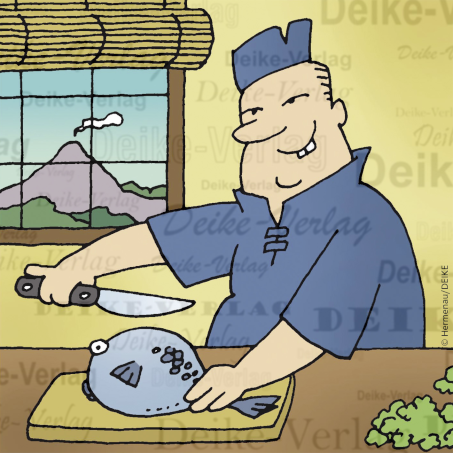 Koch präpariert Kugelfisch